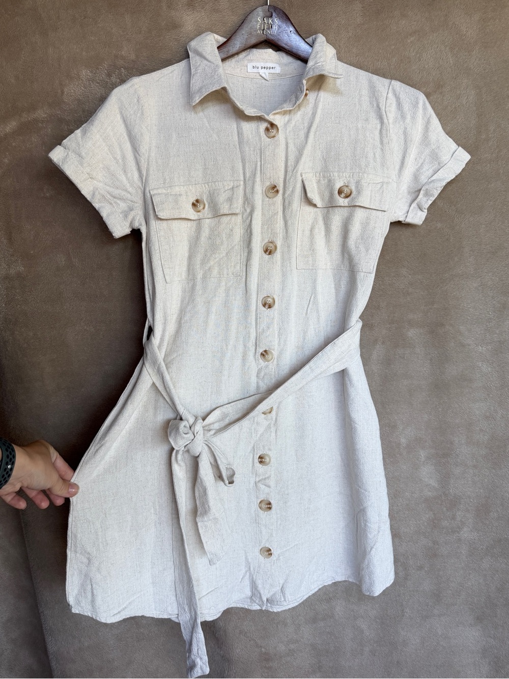 Blu Pepper Natural Beige Button-Front Shirt Dress